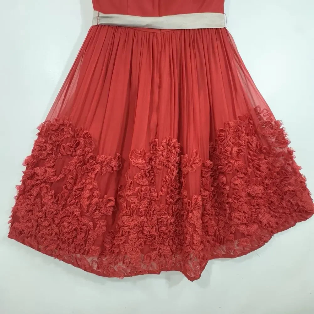 Burning Torch Anthropologie Red Silk Rosette Dress Small Fit Vintage Sleeveless - Picture 8 of 13